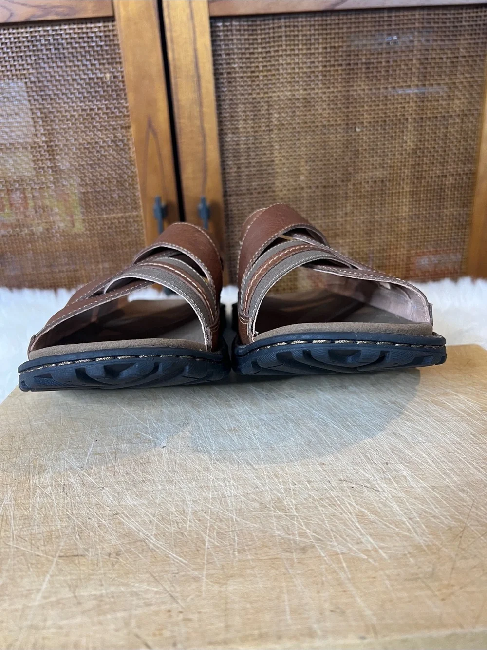 ABEO Brant Men's Brown Leather Crossover Slide Sandals